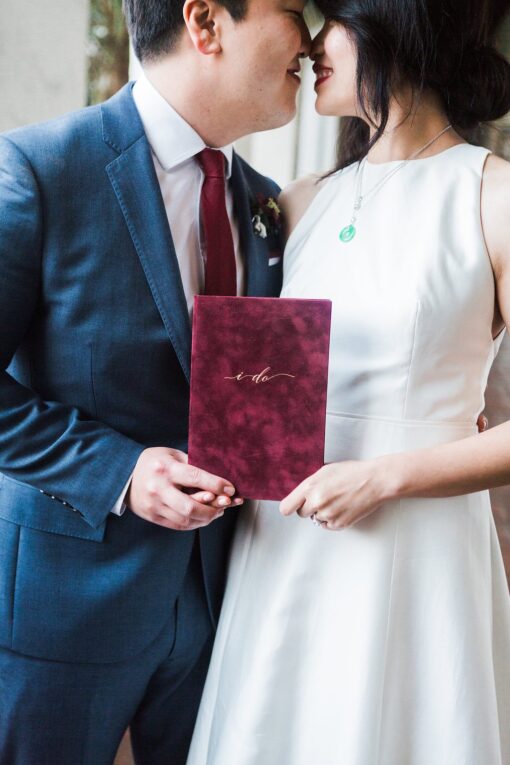 Nose Eskimo Kisses wedding photo vow book burgundy velvet