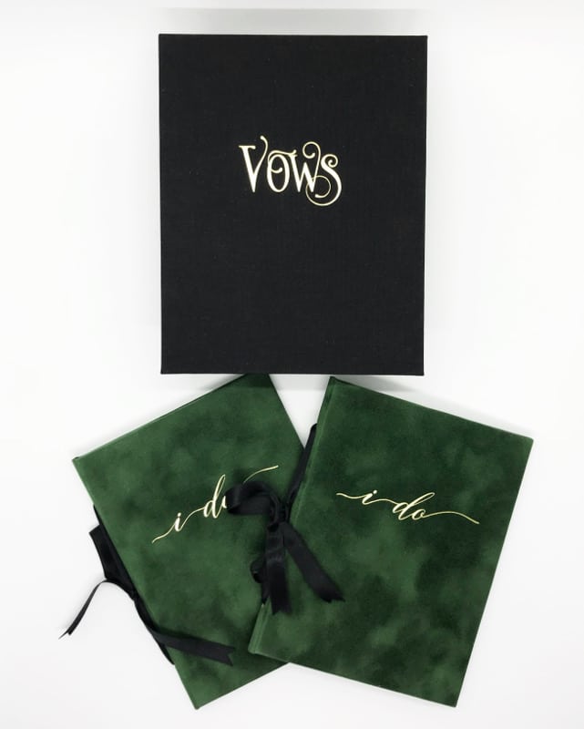 Emerald green vow booklets, velvet vow books, vow book box, keepsake wedding memorabilia, wedding box, heirloom wedding day keepsakes, something old, something new, borrowed, blue, black linen, black green weddings, island wedding, irish wedding