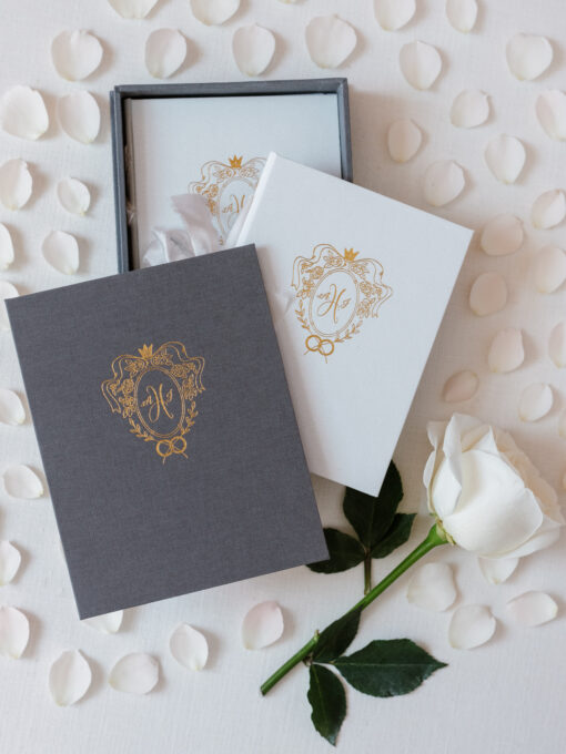 Wedding Story Writer Custom Vow Book in white Gray Linen