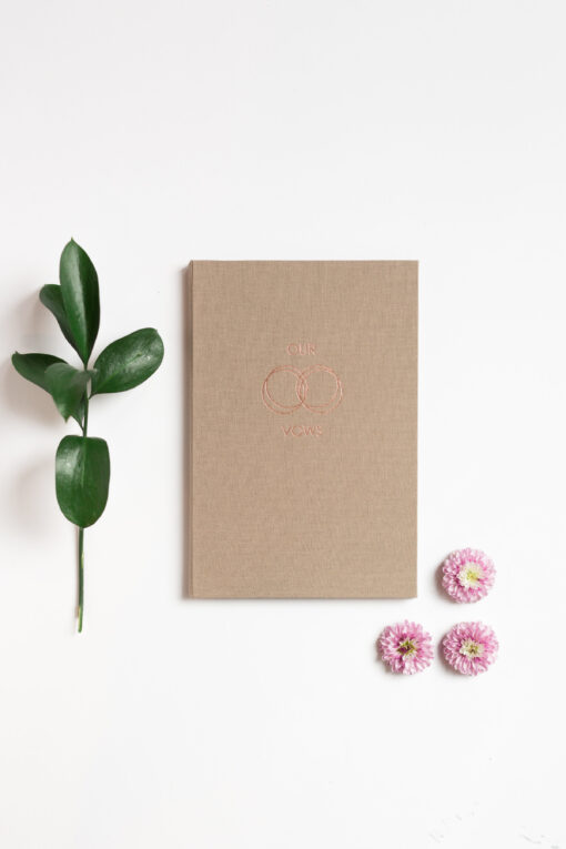 Our Vows rose gold vow book linen